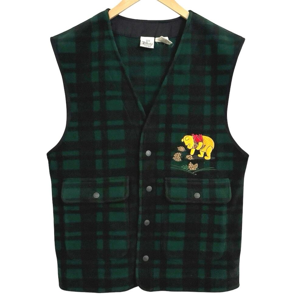 Vintage Disney Store Winnie The Pooh Embroidered Plaid Vest Women’s Size XL